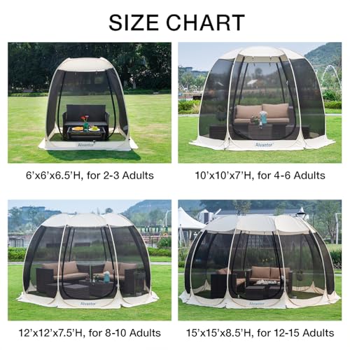 Alvantor Screen House Gazebo, 6-10-15 Person Pop Up Igloo Screened Canopy Tent with Mosquito Netting Sides