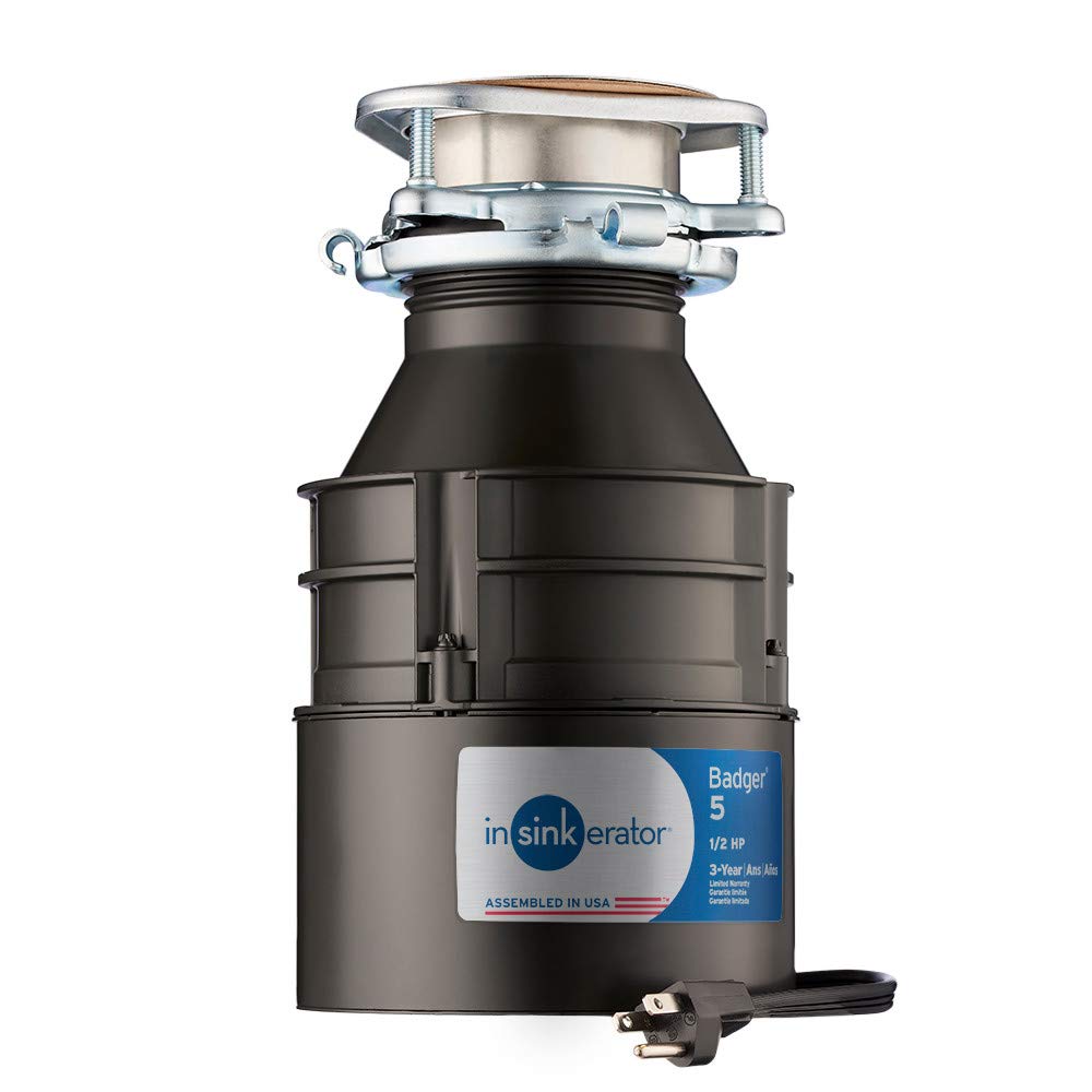 InSinkErator Garbage Disposal, Badger 5, Standard Series, 1/2 HP Continuous Feed, Black & DWC-00 Dishwasher Connector Kit
