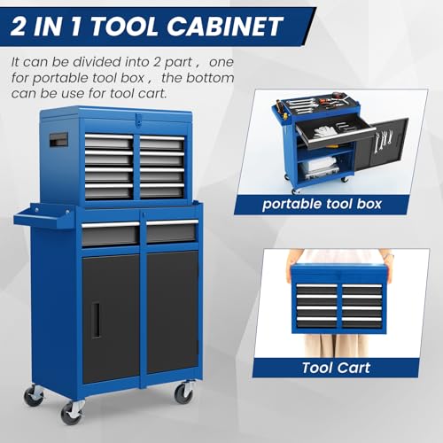 Goplus Rolling Tool Chest, 5-Drawer Tool Box Organizer w/Lockable Wheels & Sliding Drawers & Detachable Top & Adjustable Shelf