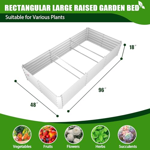 A ANLEOLIFE 8X4X1.5 ft Galvanized Raised Garden Beds Outdoor, Oval Large Metal Planter Box for Planting Vegetables Flowers Herb