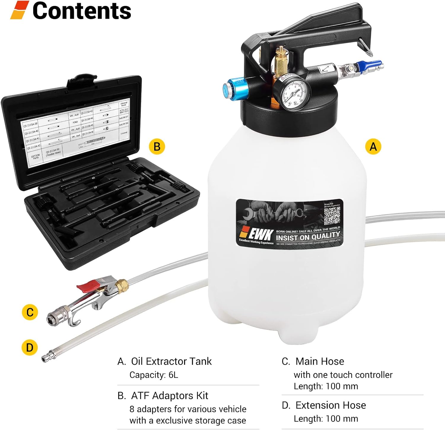 EWK Patented 6L Automatic Transmission Fluid Pump Fluid Evacuator and Dispenser for ATF Filler System with 8 Adapters