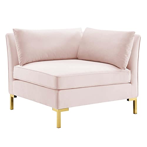 Modway Ardent Performance Velvet Sectional Sofa, 5 Piece L-Shape, Pink