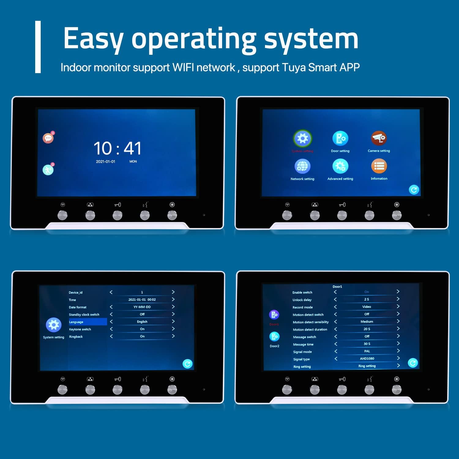 TONCONT Wireless Video Doorbell System, WiFi Video Intercom Door Phone Kits, WiFi 7 Inch Monitor with 16G Card, Wired 1080P HD Camera