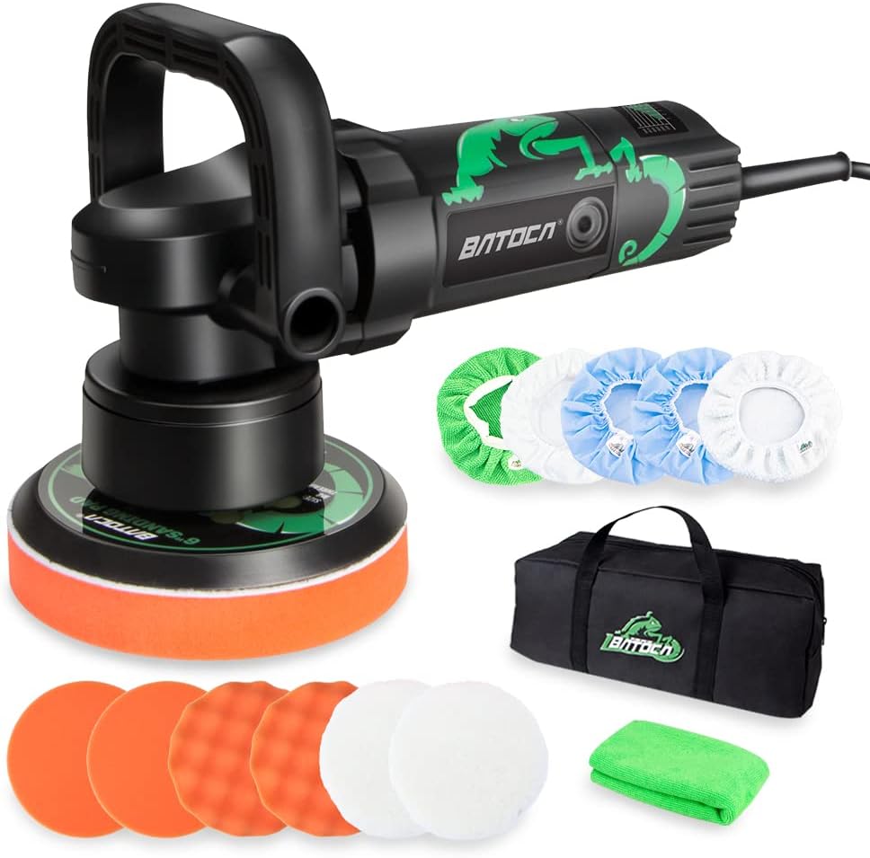 BATOCA Dual Action Polisher, 6 inch 8 mm Random Orbit Car Buffer Polisher, 6 Variable Speed 6800 RPM Car Buffer Waxer