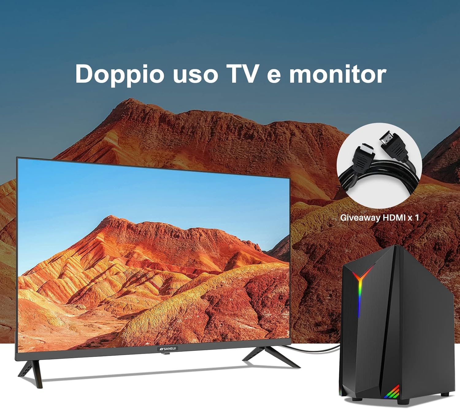 SANSUI ES32S1N, 32 inch 720p HD HDR Smart LED TV with Screen Share, HDMI, USB(2021 Model-Linux OS)