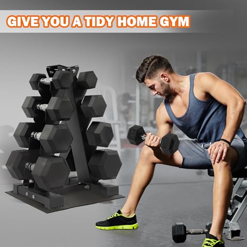 Dumbbell Set with Rack, Rubber Coated Hex Dumbbell Weights in 100lbs, 5, 10, 15, 20lbs Pair
