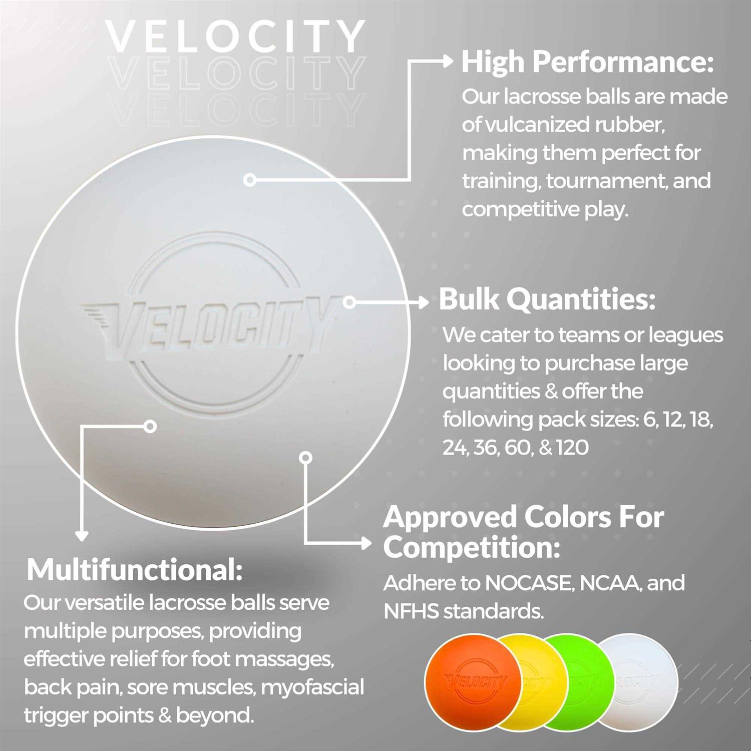 Velocity Lacrosse Balls Official Nfhs, Sei, and College Approved - Sports Supplies Online Store