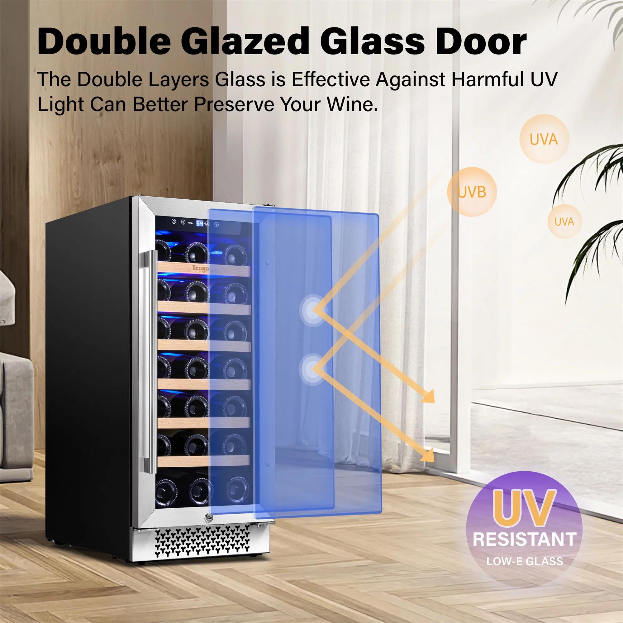 Yeego 15" Wine Cooler Refrigerator,33 Bottle Dual Zone Wine Fridge with Stainless Steel Tempered Glass Door,Freestanding and Built-in