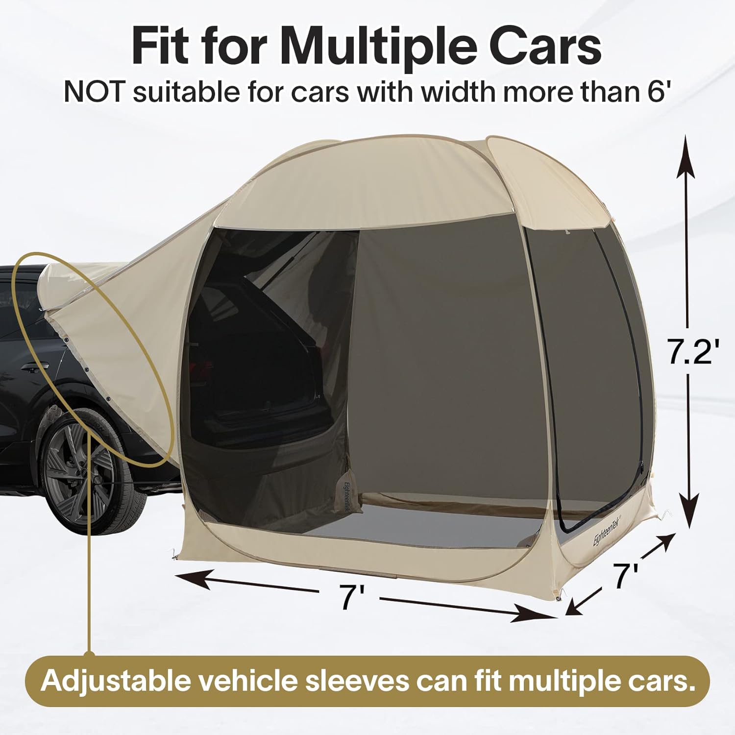 EighteenTek Truck Tent SUV Car Tent Pop Up Camping Outdoor Travel Screen House Room Shelter Mesh Walls Attachment for 4-6 Person 7’x7’x7.2’H