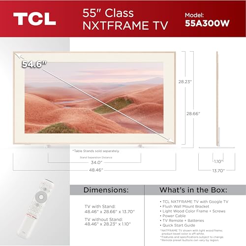 TCL 55-Inch Class QLED 4K Smart NXTFRAME TV with Google TV (55A300W, 2024 Model) Dolby Vision HDR & Dolby Atmos
