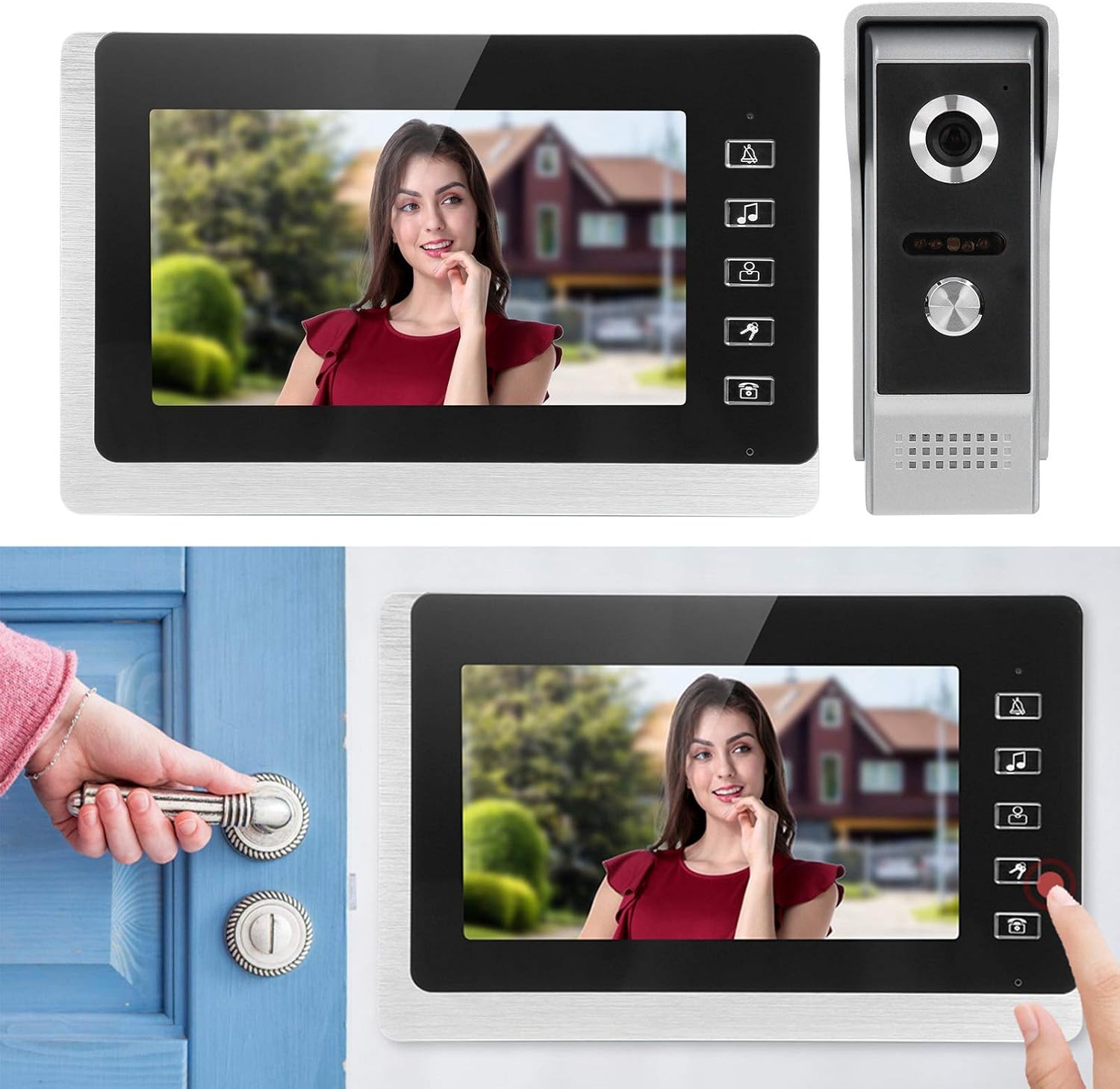 Video Door Phone Doorbell Intercom System, Wired Door Entry System with 7 Inch TFT LCD Monitor & High-definition Camera, for 1-Family House