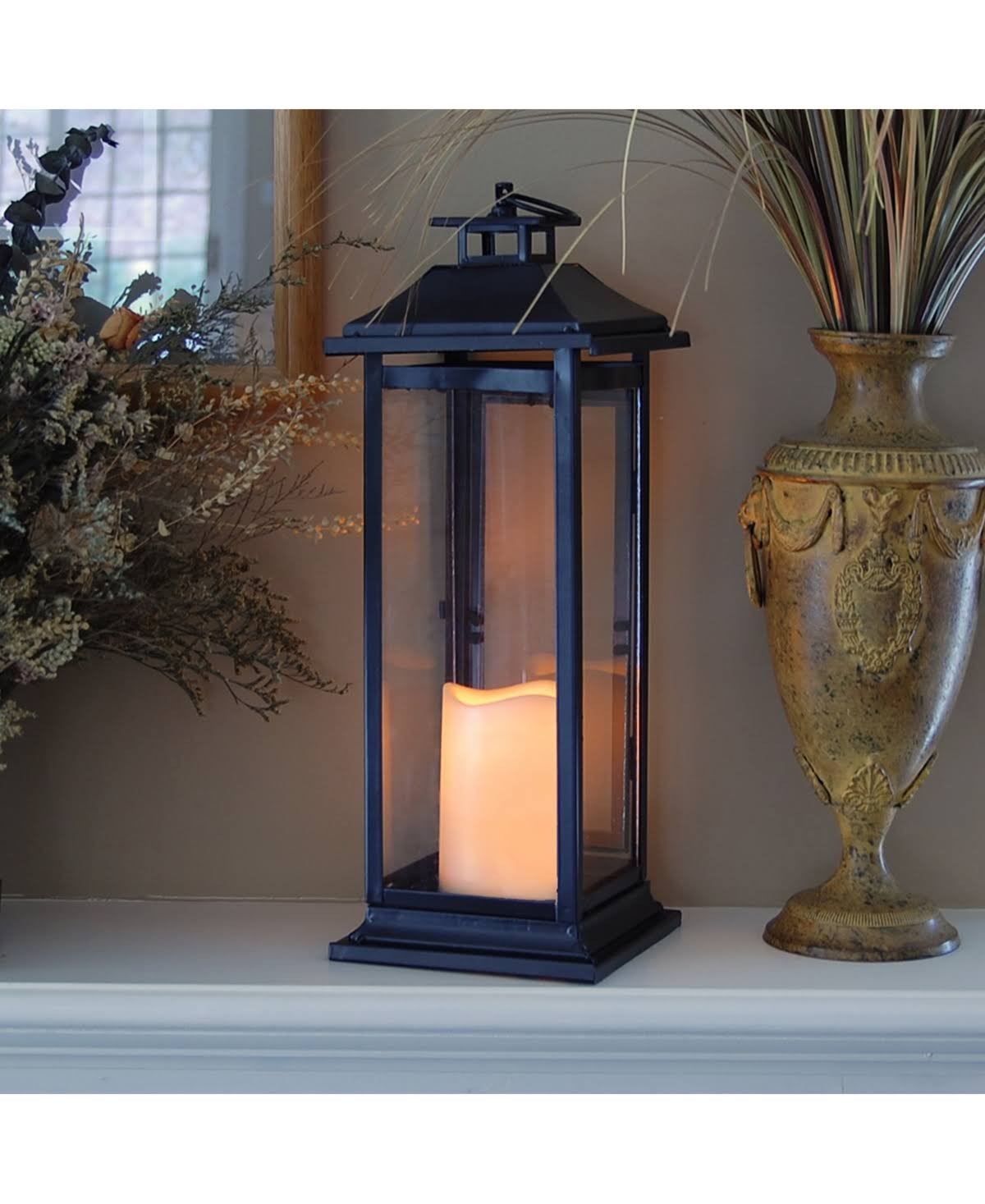Lumabase Metal Lantern with LED Candle - Traditional Black