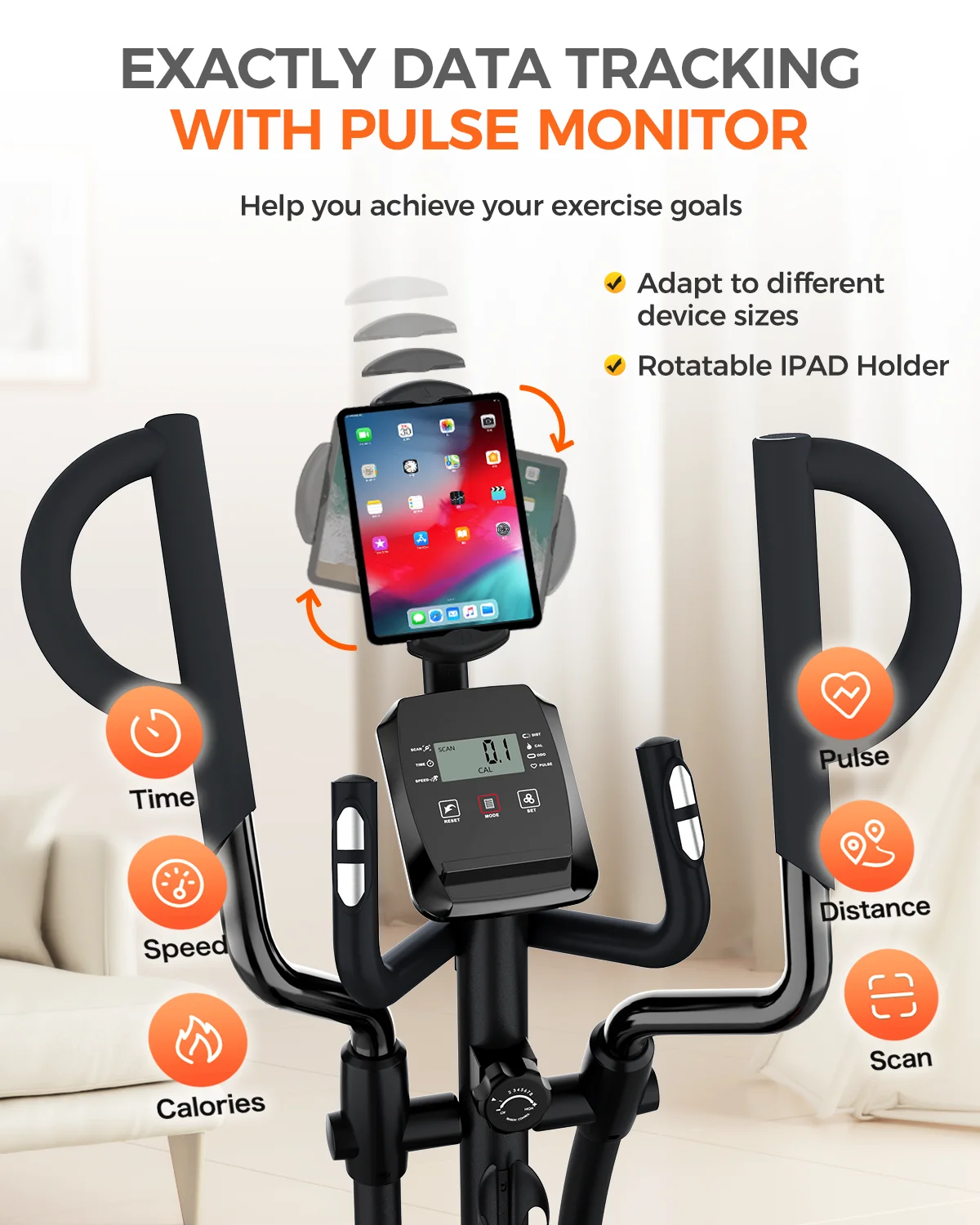 Pooboo Silent Magnetic Elliptical Bike Stationary Exercise Machine for Home Gym Cardio Workout 300lb