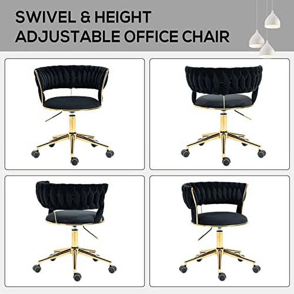 Velvet Office Desk Chair with Hand Woven Backrest  ° Swivel