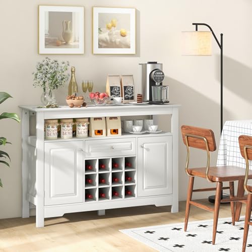 Giantex Bar Cabinet with Storage, Buffet Sideboard w/ 12-Bottle Removable Wine Rack, 2 Doors & Drawer