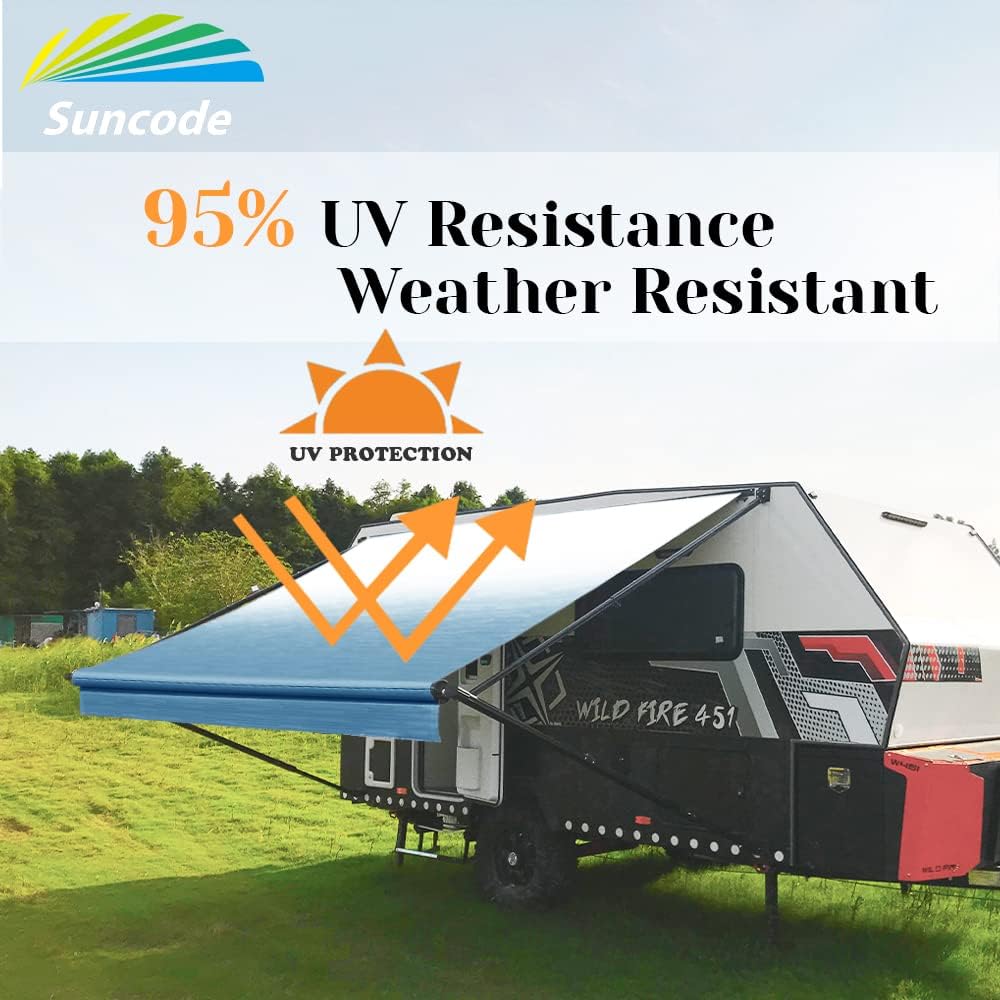 Suncode RV Awning Fabric Replacement Waterpoof Sun Shade Screen Universal Fit Camper Awning Replacement 16oz Vinyl RV Canopy Travel Trailer Awning