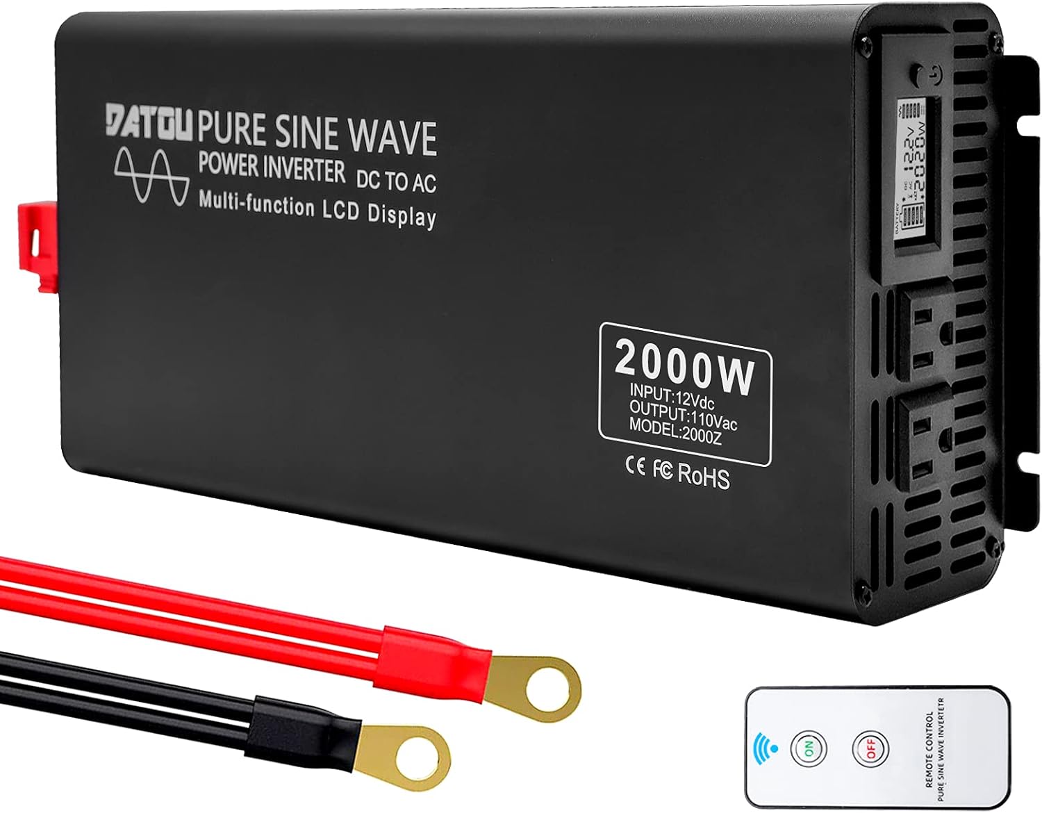 DATOUBOSS 3000W Power Inverter 6000W Peak Pure Sine Wave Inverter 12V DC to 110V AC with Dual AC Outlets & LED Display Car Converter(3000W 12-110V)