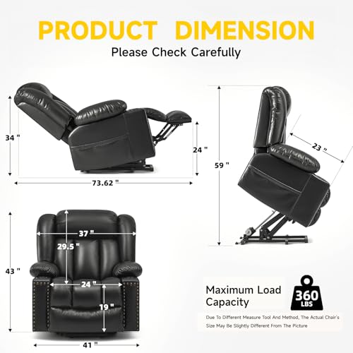 Large Power Lift Chairs Recliners for Elderly with Heated and Massage, Overstuffed Adjustable Lift Chairs, 3 Positions, Breathable Leather