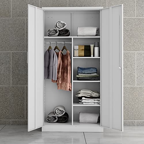 MIIIKO Steel Cabinet Wardrobe, Metal Locker Cabinet with Hanging Rod, Metal Clothing Locker Storage for Home, Office, Garage and Changing Room