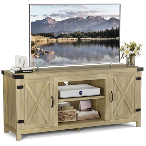 YESHOMY Modern Farmhouse TV Stand with Two Barn Doors and Storage Cabinets for Televisions up to 65+ Inch, Entertainment Center Console Table