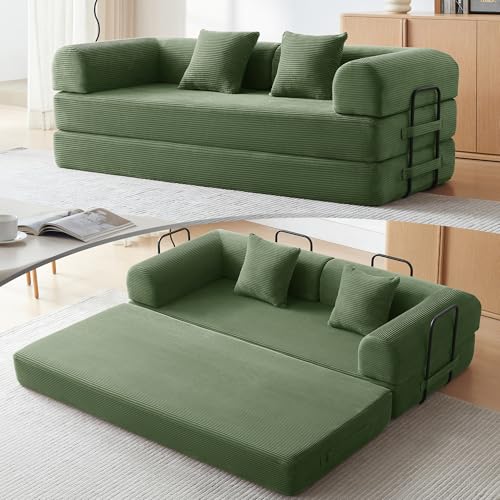 Convertible Sleeper Sofa Bed with Cylindrical Pillow, Comfy Foldable Sofa Bed Compressed Sofa in Box