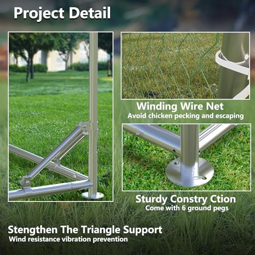 BOSSIN Metal Chicken Coop with Waterproof Cover, Poultry Cage Spire Shaped Coop, Walk-in and Heavy Duty Design
