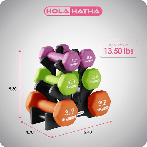 HolaHatha Neoprene Dumbbell Free Hand Weight Set with Rack, Ideal for Home Exercises to Gain Tone and Definition