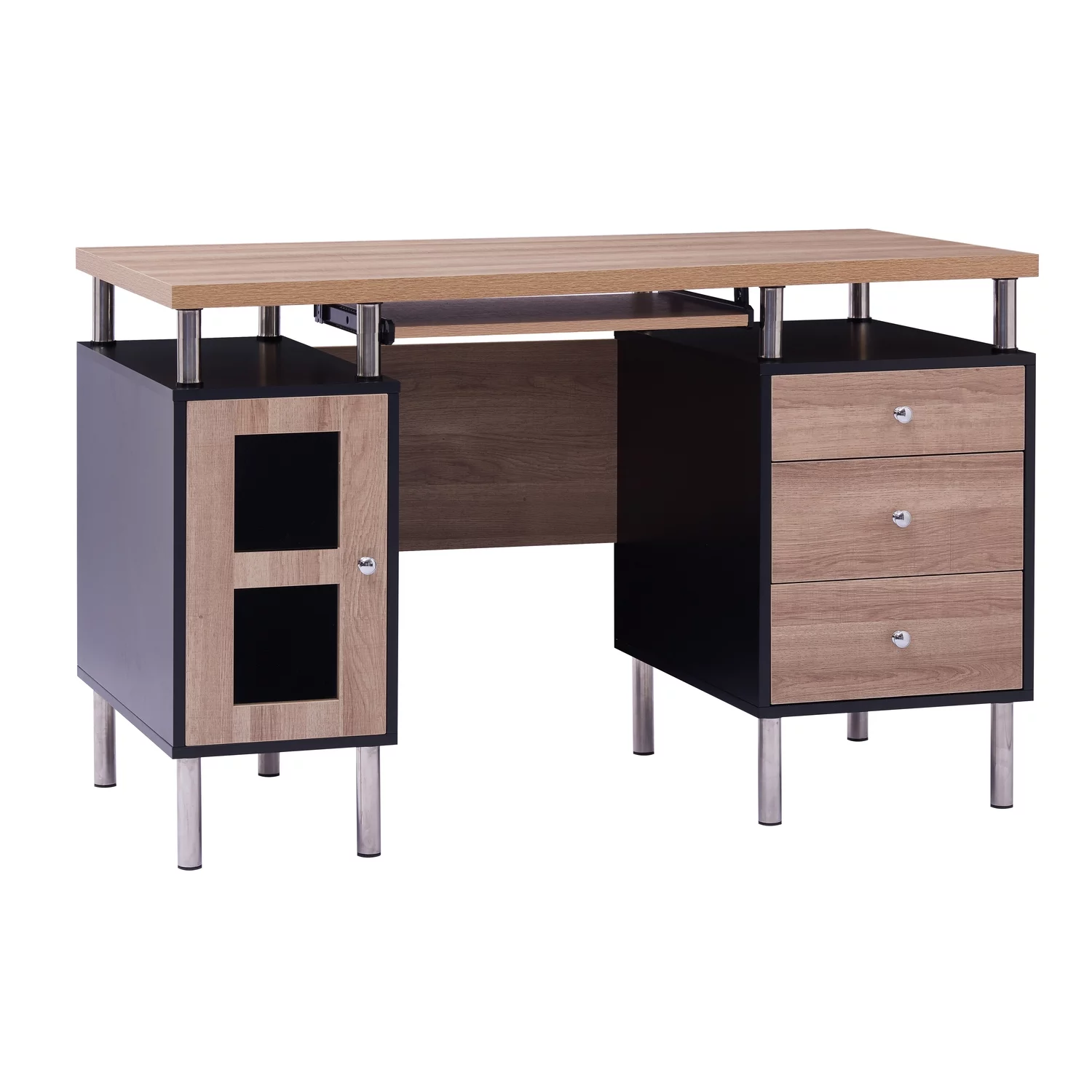 Home Imports Emporium Elsy 4-Drawer Two-Tone Small Desk with Storage, Power Outlets, USB Ports Charging Station, Wooden Computer Table Desk Black/