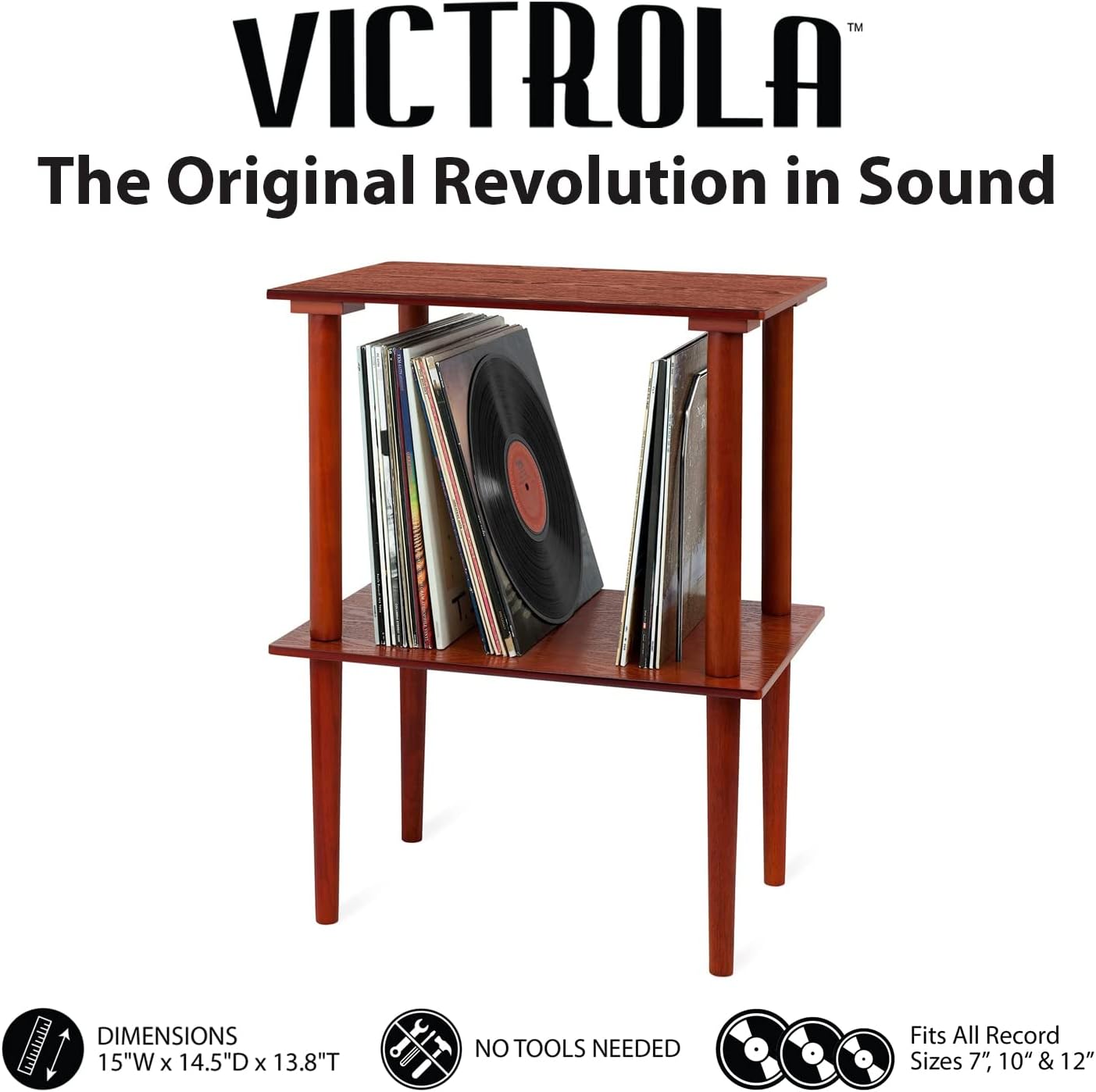 Victrola Nostalgic 6-in-1 Bluetooth Record Player & Multimedia Center + Wooden Stand for Wooden Music Centers with Record Holder Shelf + Wooden