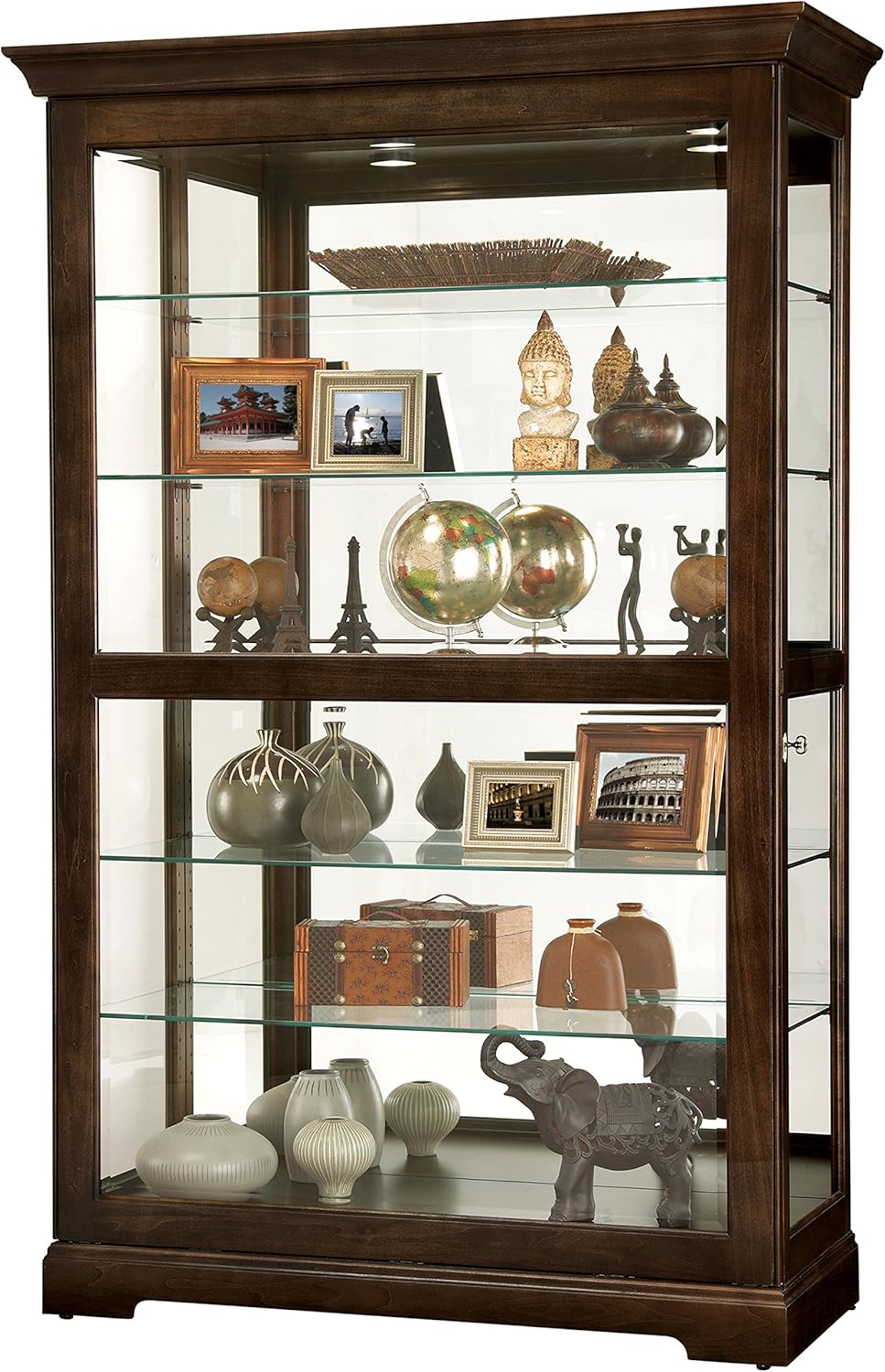 Howard Miller Kane III Curio Cabinet 680-626 – Espresso Finish Home Decor, Five Glass Shelves, Six Level Display Case, No-Reach Roller Light