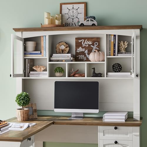OKD 60" Executive Desk with Drawers, Farmhouse Home Office Desk with Charging Station, Keyboard Tray, File Cabinet Storage