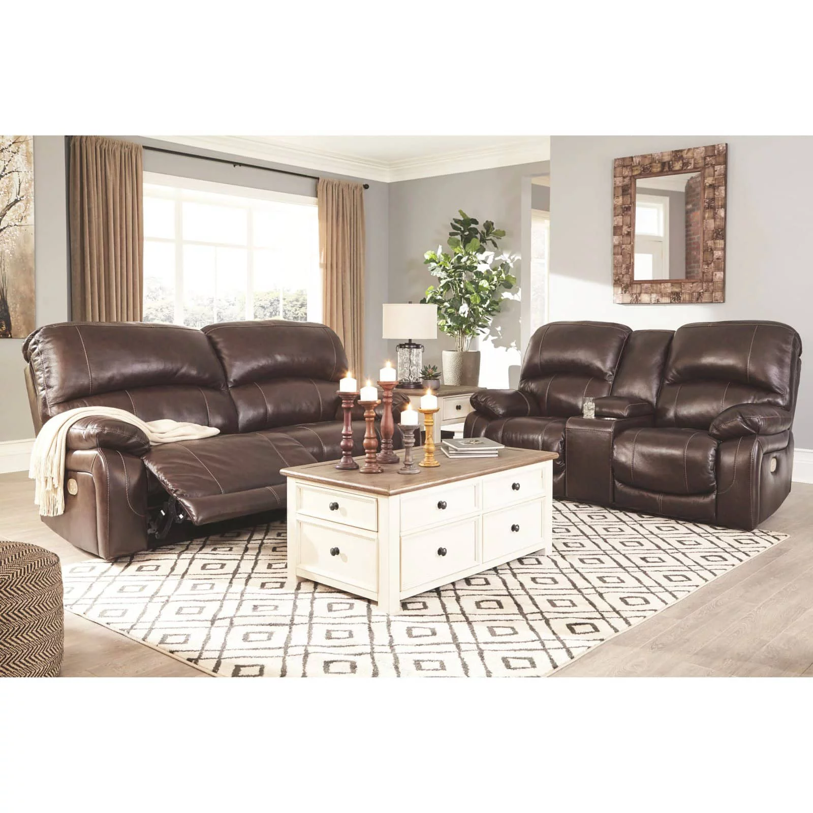 Ashley Furniture Hallstrung Leather Power Reclining Sofa in Gray