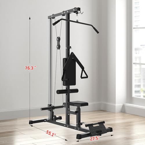 LAT Pulldown Machine, Multi-Functional Cable Machine with High and Low Pulley Station, Row Cable Machine Home Gym with Leg Support