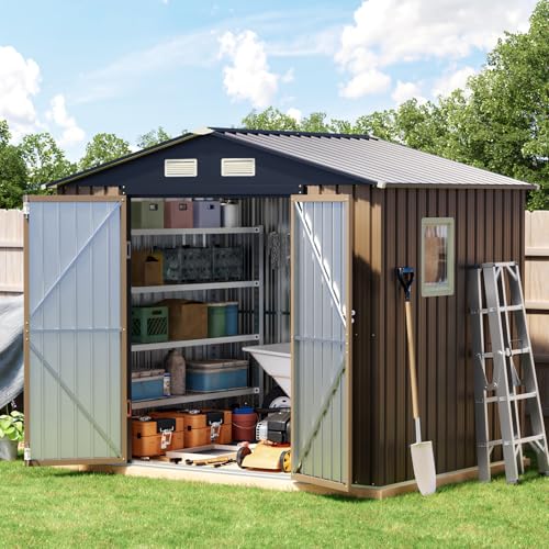 6x4FT Outdoor Steel Storage Shed with Clear Window, Lockable Doors, Weather-Resistant Metal Tool Shed for Garden, Backyard, Patio, and Utility Storage