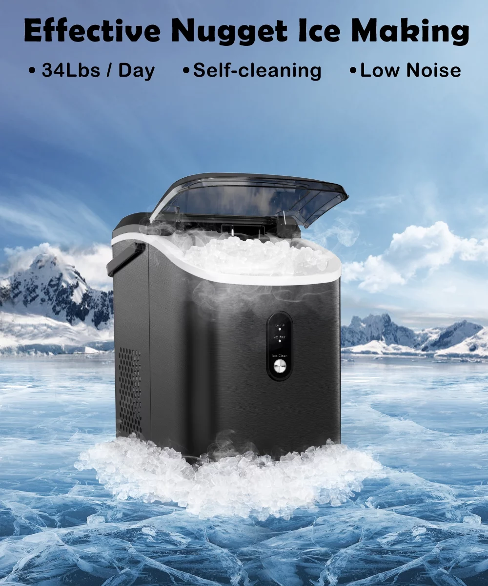 COWSAR 33lbs Countertop Nugget Ice Maker, Potable with Scoop,聽Soft Nugget Ice Ready in 10mins, Red