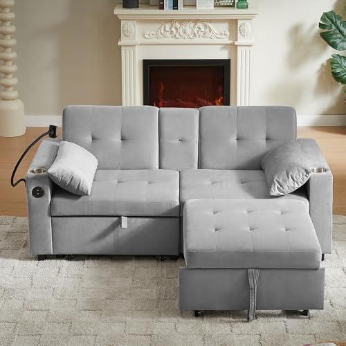68.11" Corduroy Sleeper Chair Bed with USB Port, Cup Holders & Side Storage Pockets – 3-in-1 Foldable Sofa Bed for Guest Room, Living Room – White