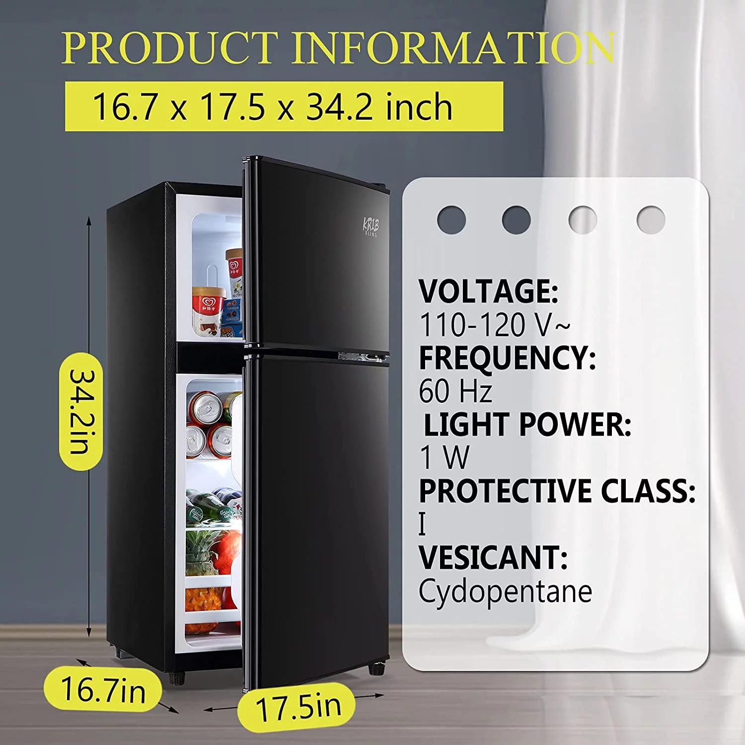 GGTB 3.2 Cu ft Two Door Mini Fridge with Freezer, Retro Compact Refrigerator with Freezer, Black