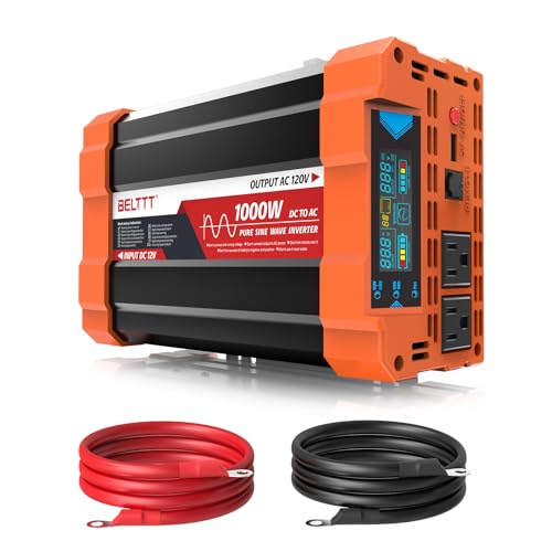 BELTTT 2000W Pure Sine Wave Inverter, Car Power Inverter 12V to 120V AC Converter for RV, Truck, Solar, Outdoor with Dual AC and 20A Socket