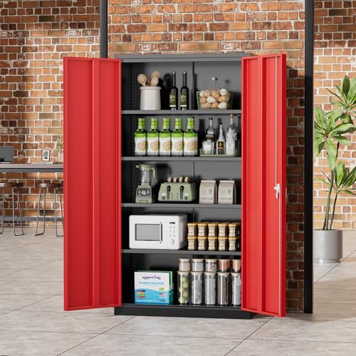Greenvelly Metal Storage Cabinet, 72" Black Locking Metal Garage Storage Cabinet with Doors and 4 Adjustable Shelves
