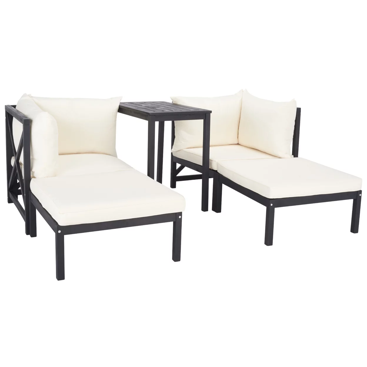 SAFAVIEH Ronson Outdoor Patio 5 Pc Chat Set, Dark Slate Grey/Beige - Curated Treasures Market