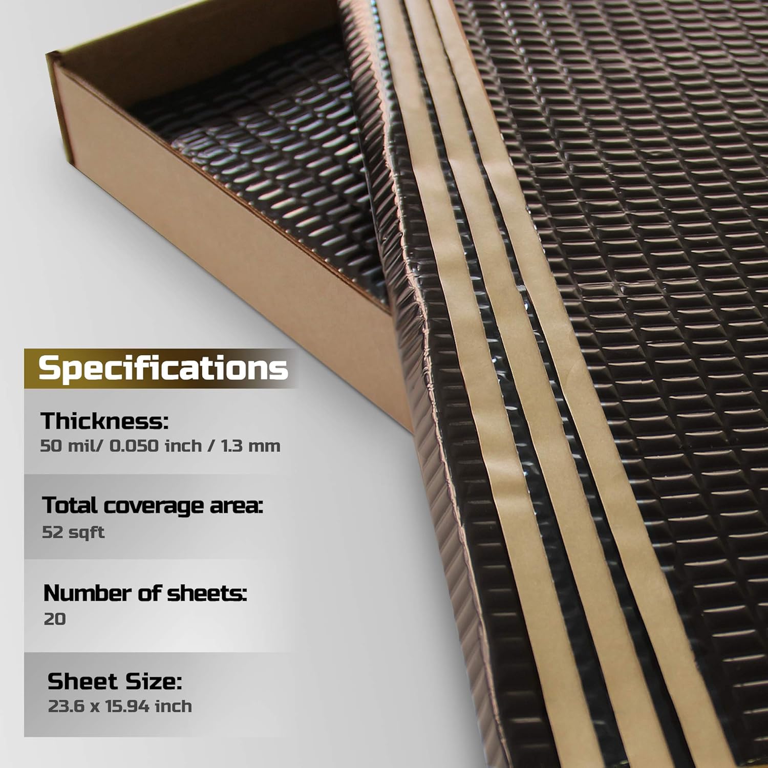 Siless Black 50 mil 52 sqft Sound Deadening mat - Sound Deadener Mat - Car Sound Dampening Material - Sound dampener