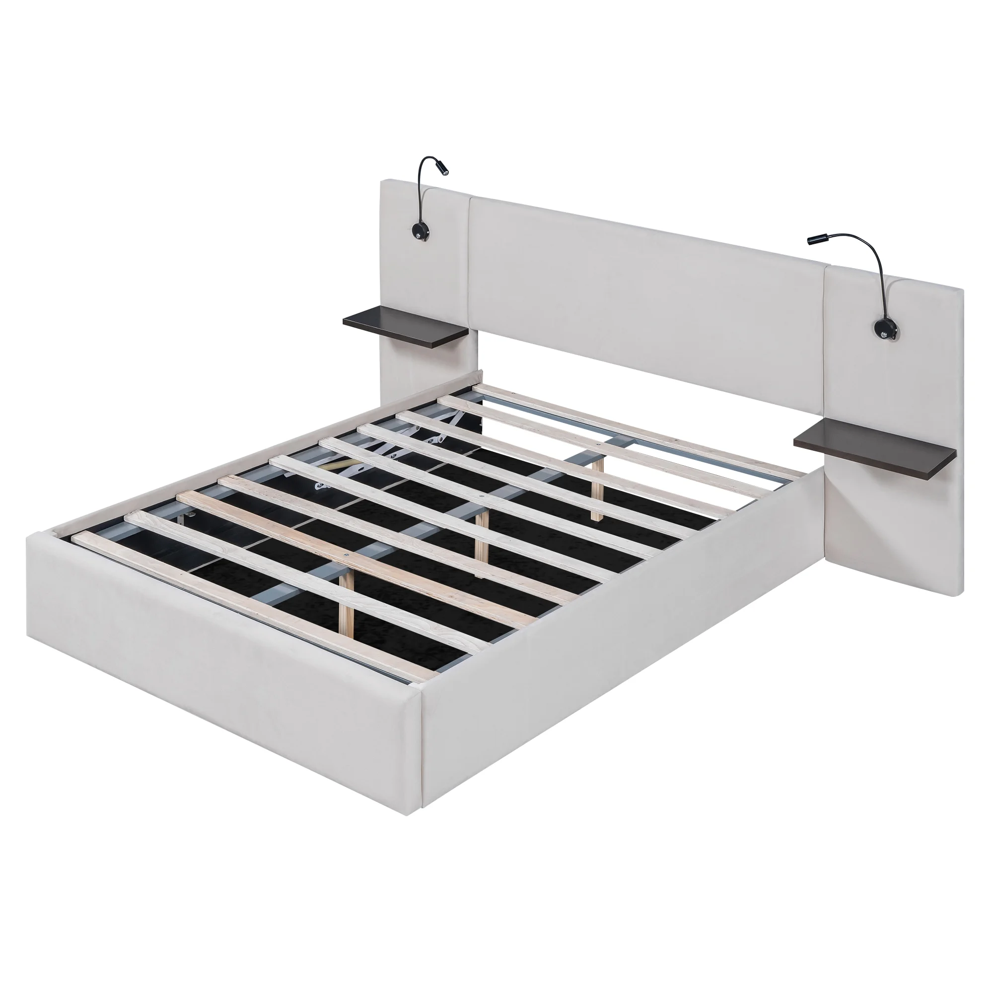 Full Upholstery Platform Bed with Lift up Storage and LED Headboard for Kids, White