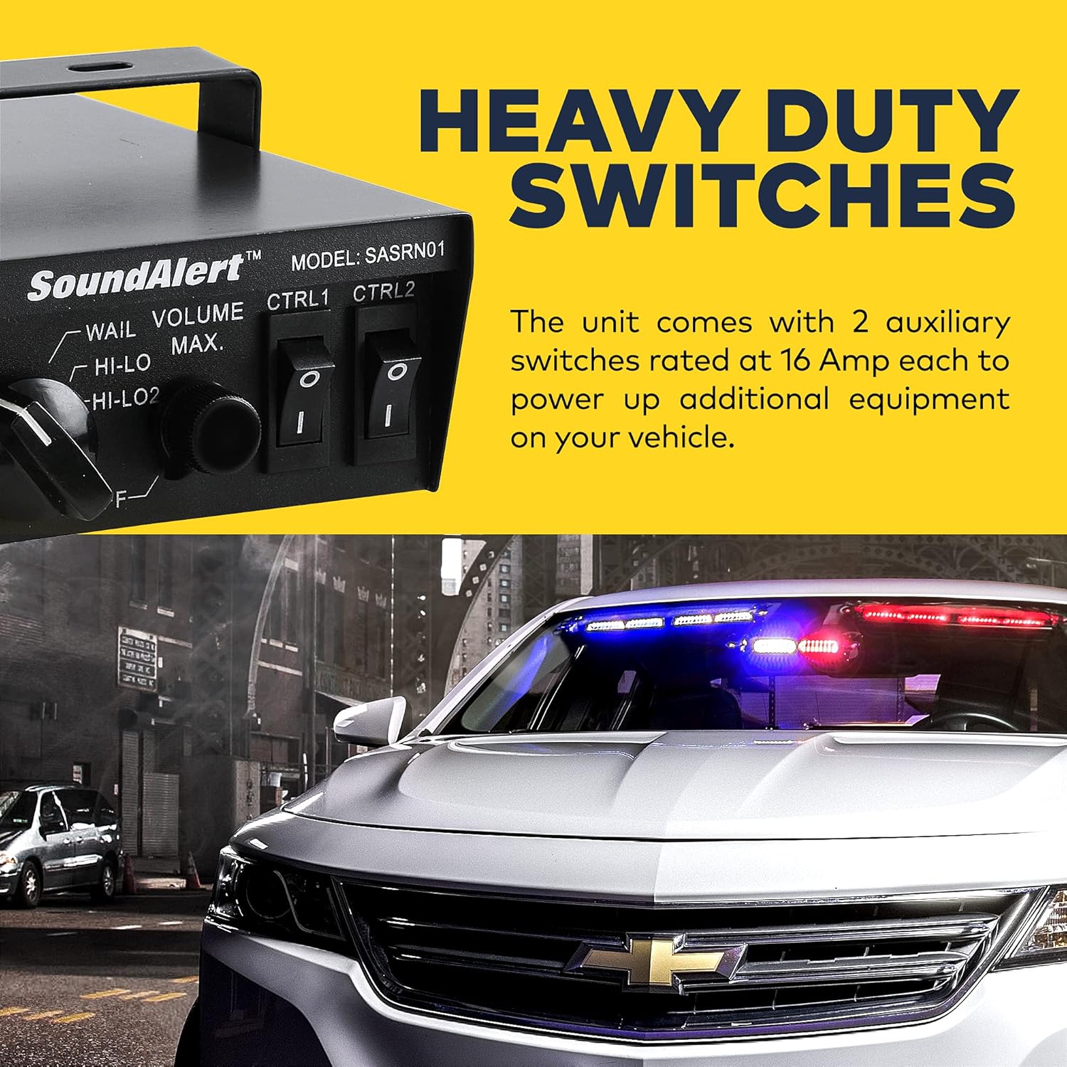 SoundAlert 12V 100W Police Siren PA System Amplifier Controller [Handheld Microphone] [Hands-Free] [2 x 20A Switches] Warning Emergency Siren for