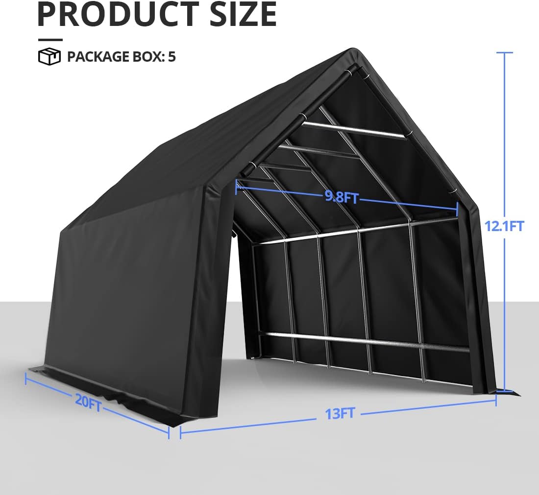 KING BIRD 13' x 20' x 12' Heavy Duty Anti-Snow Carport for SUV, Full-Size Truck and Boat, Outdoor Car Canopy Boat Shelter with Reinforced Ground Bars