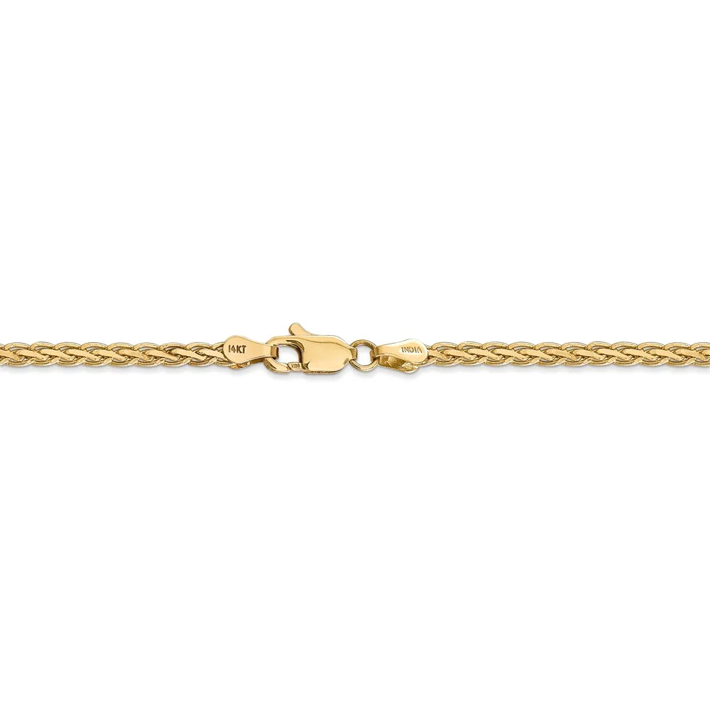 Real 14kt Yellow Gold 3mm Flat Wheat Chain; 24 inch; Lobster Clasp; for Adults and Teens; for Women and Men