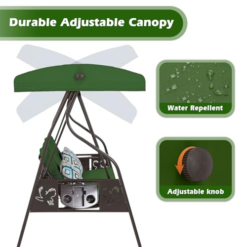 3-Seat Outdoor Porch Swing with Stand, Patio Swing with Canopy