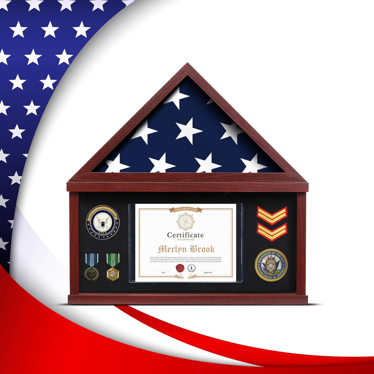 Flag Case for American Veteran Burial Flag Flag Display Case for Burial Flag Military Shadow Box 95% Clear with Felt Lining Holder for Medal Document
