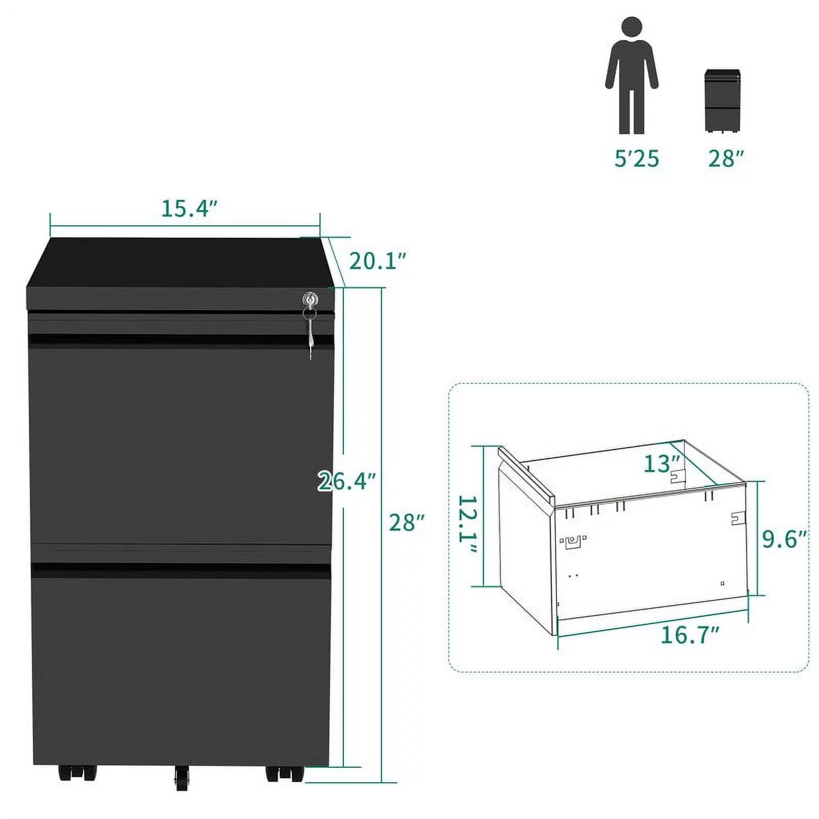 DWVO 2-Drawer Vertical File Cabinet Office Organizer Locking Steel Rolling Legal A4 Size - Radiant Selections