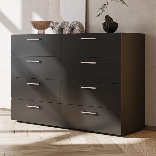 6 Drawer Dresser for Bedroom, Black Dresser Chest of Drawers, Wooden Bedroom Dresser TV Stand, Large Dresser Storage Chest with Deep Drawers