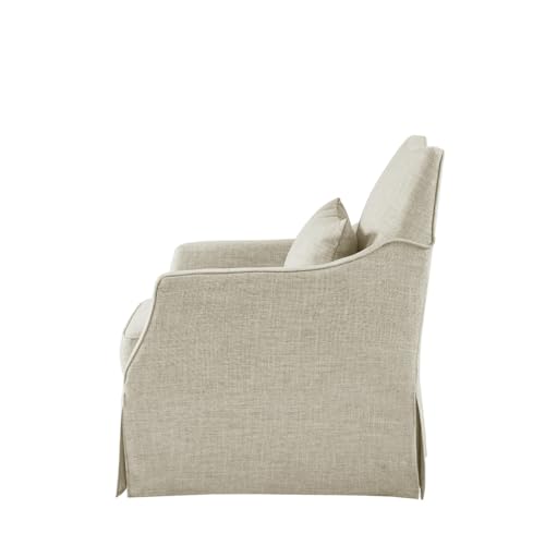 Martha Stewart London Swivel Chair - Solid Wood & Plywood, Skirted Metal Base Accent Armchair